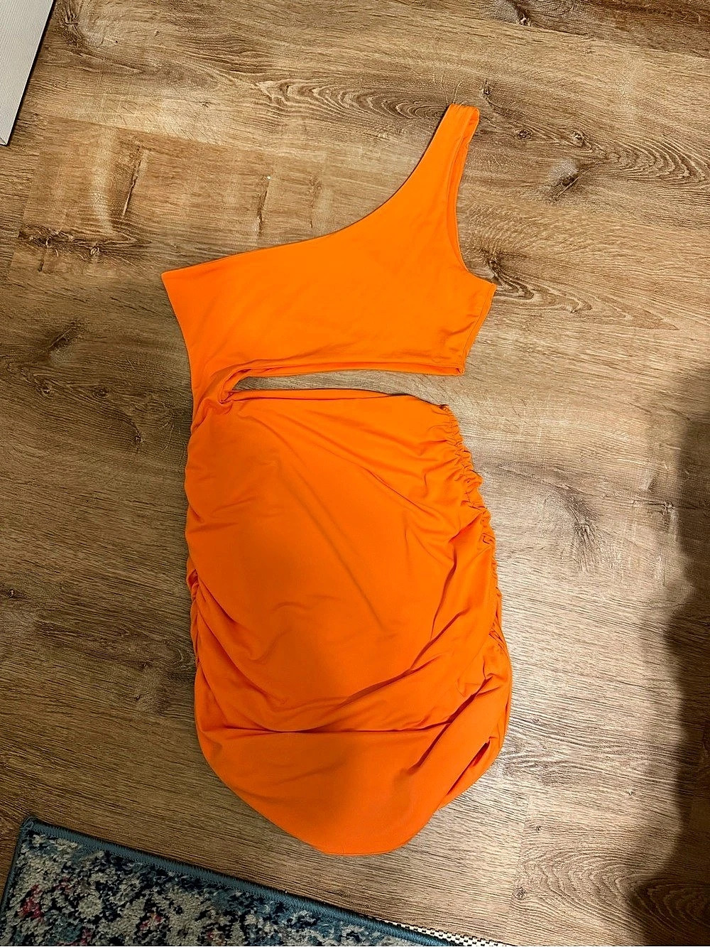 SHEIN Neon Orange One Shoulder Cutout Ruched Bodycon Dress